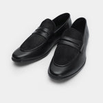 BLACK TEXTURED LEATHER PENNY LOAFERS - Hi-Street
