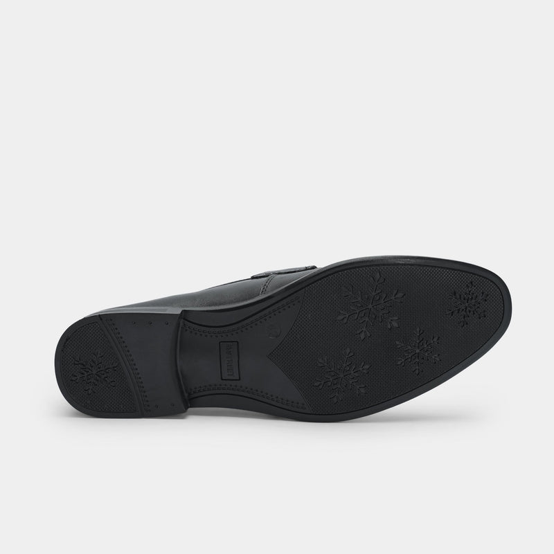 BLACK TEXTURED LEATHER PENNY LOAFERS - Hi-Street