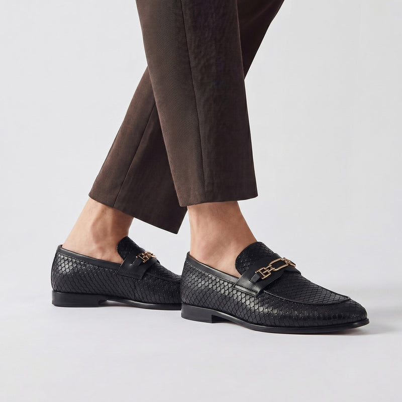 BLACK TEXTURED LEATHER SHOES - Hi-Street