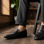 BLACK TEXTURED LEATHER SHOES - Hi-Street