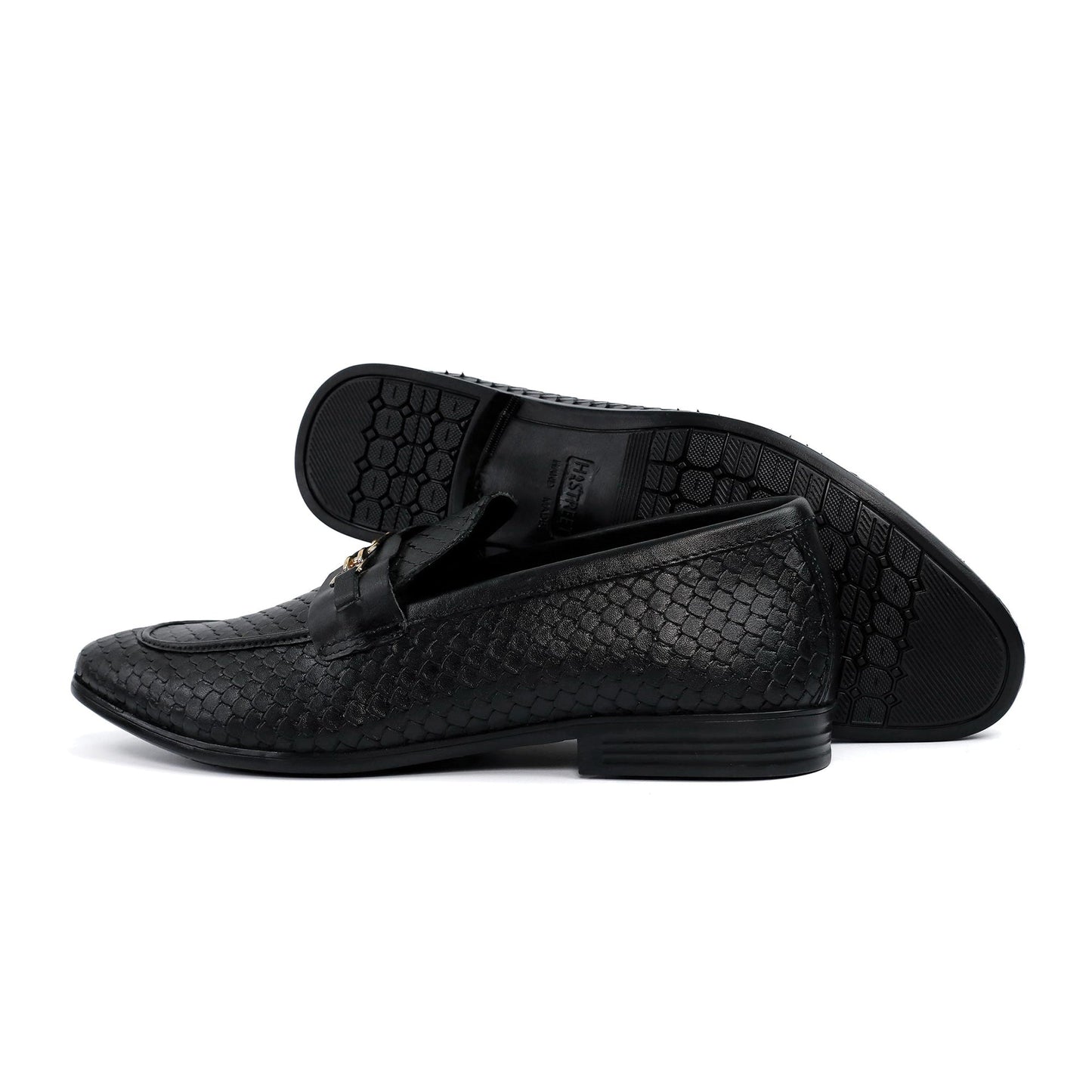 BLACK TEXTURED LEATHER SHOES - Hi-Street