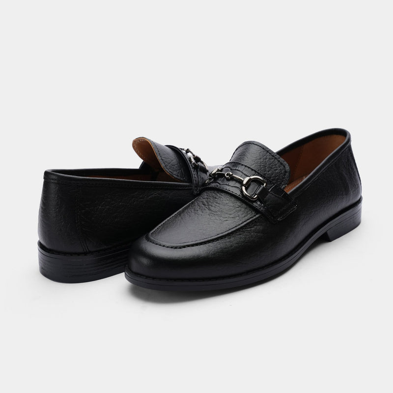 BLACK TEXTURED LEATHER SHOES - Hi-Street