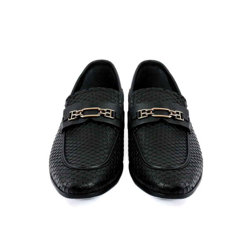 BLACK TEXTURED LEATHER SHOES - Hi-Street