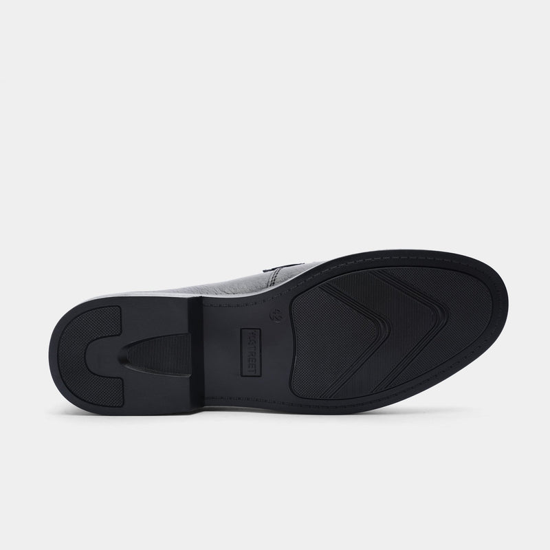 BLACK TEXTURED LEATHER SHOES - Hi-Street