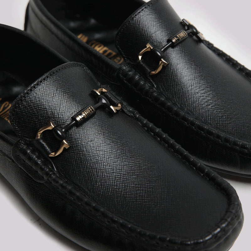 Black Textured Moccasin - Hi-Street