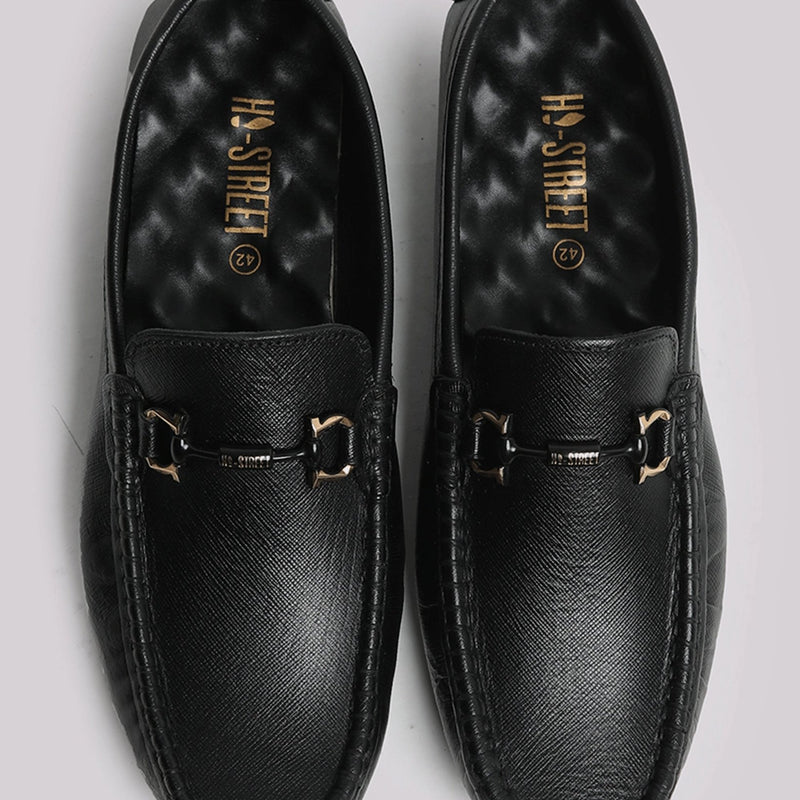 Black Textured Moccasin - Hi-Street