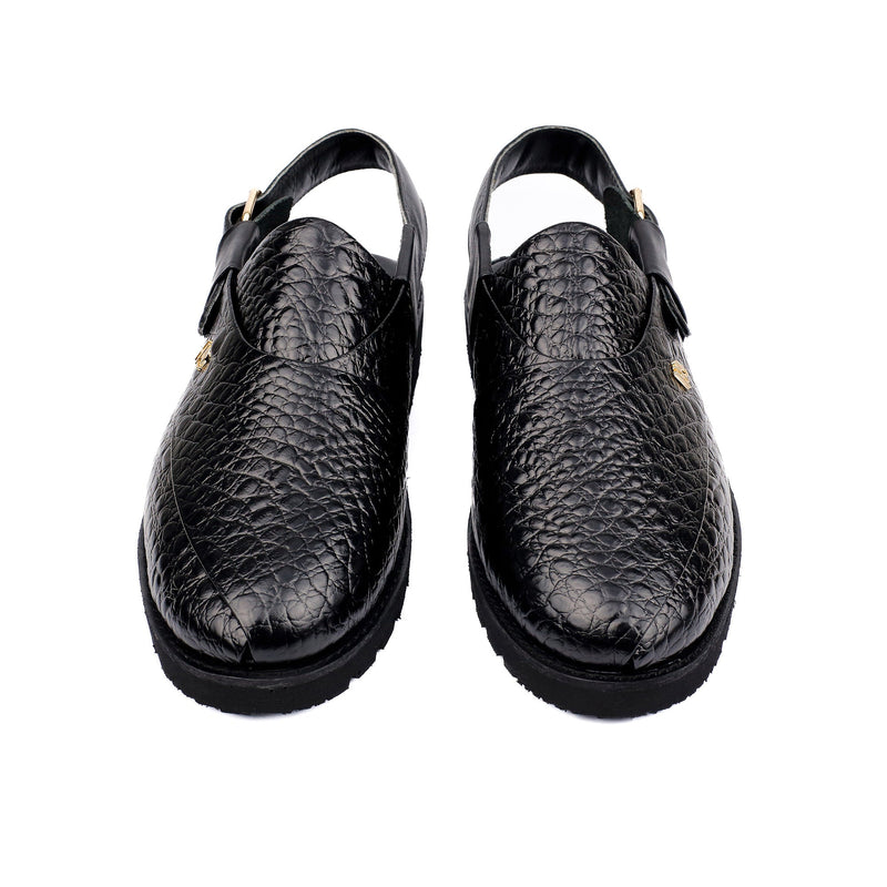 BLACK TEXTURED SANDAL - Hi-Street