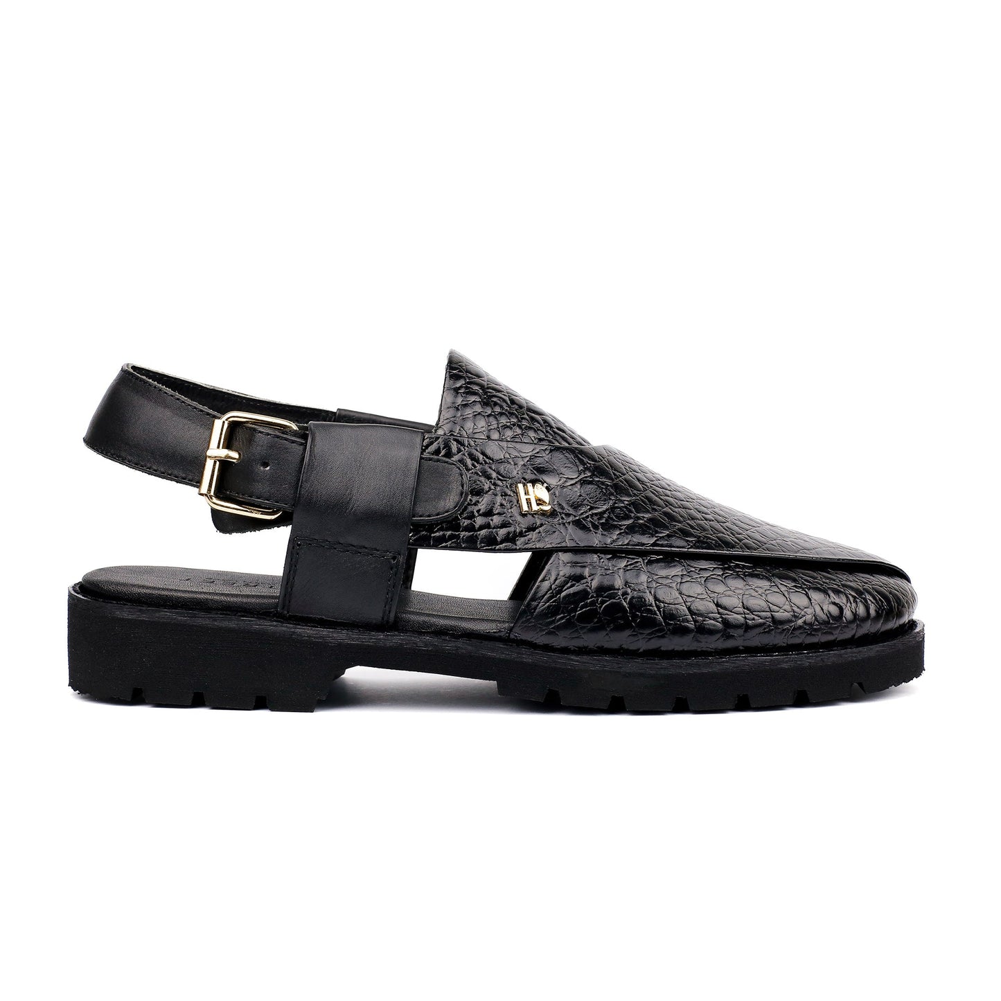 BLACK TEXTURED SANDAL - Hi-Street