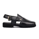 BLACK TEXTURED SANDAL - Hi-Street