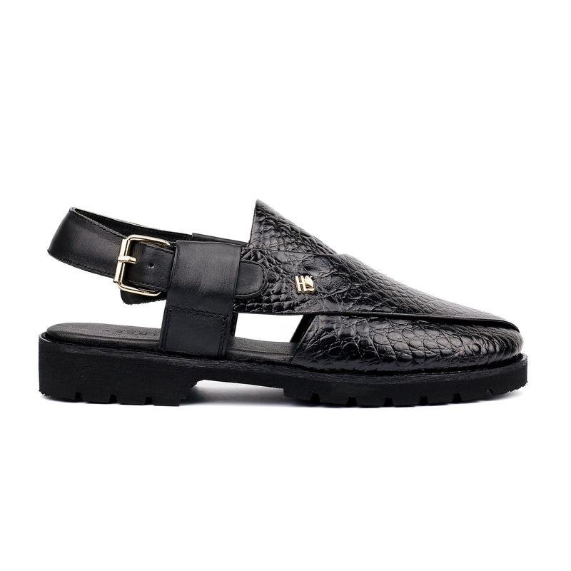 BLACK TEXTURED SANDAL - Hi-Street