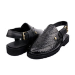 BLACK TEXTURED SANDAL - Hi-Street