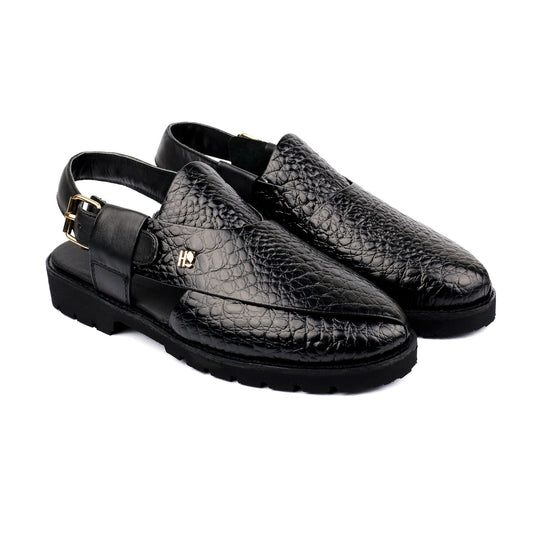 BLACK TEXTURED SANDAL - Hi-Street