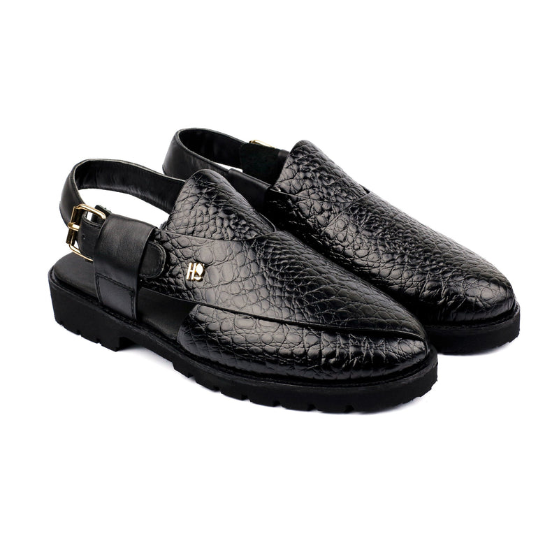 BLACK TEXTURED SANDAL - Hi-Street