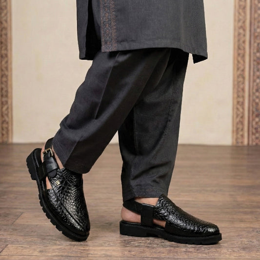BLACK TEXTURED SANDAL - Hi-Street