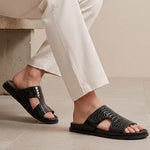 BLACK TWXTURED LEATHER SLIPPER - Hi-Street