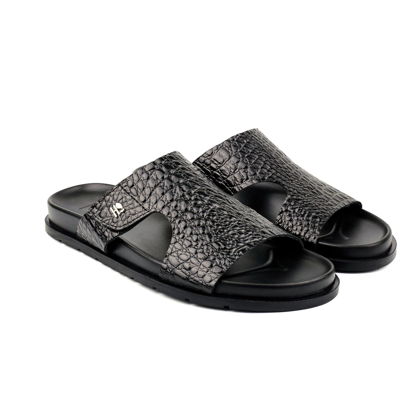 BLACK TWXTURED LEATHER SLIPPER - Hi-Street