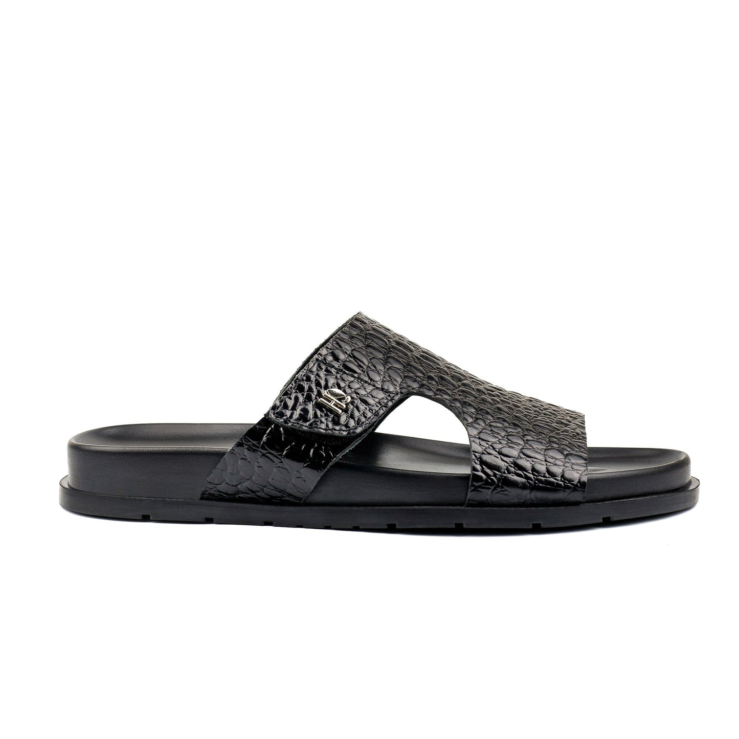 BLACK TWXTURED LEATHER SLIPPER - Hi-Street