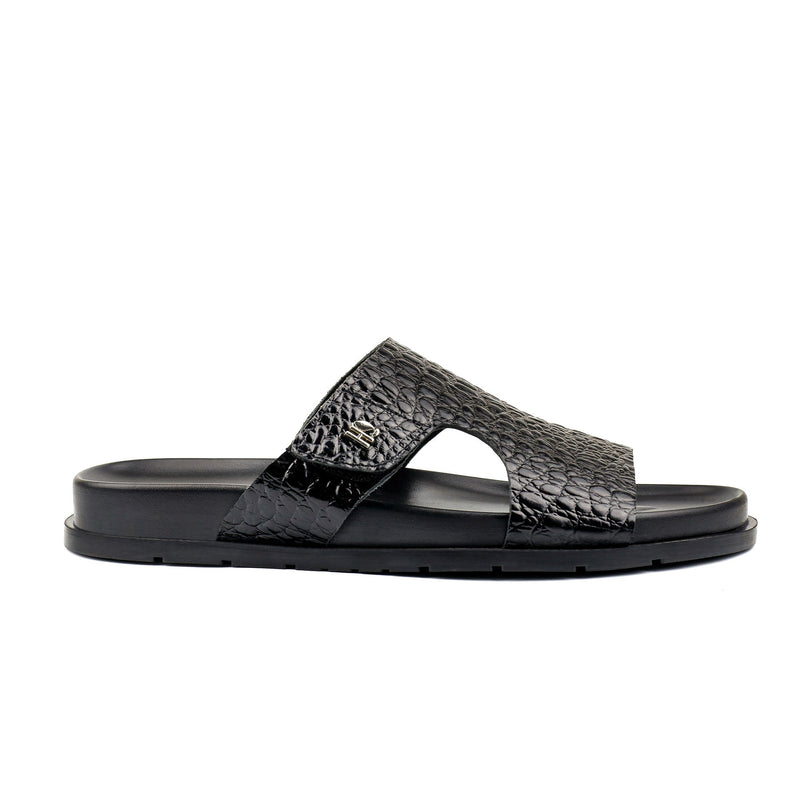 BLACK TWXTURED LEATHER SLIPPER - Hi-Street