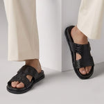 BLACK TWXTURED LEATHER SLIPPER - Hi-Street
