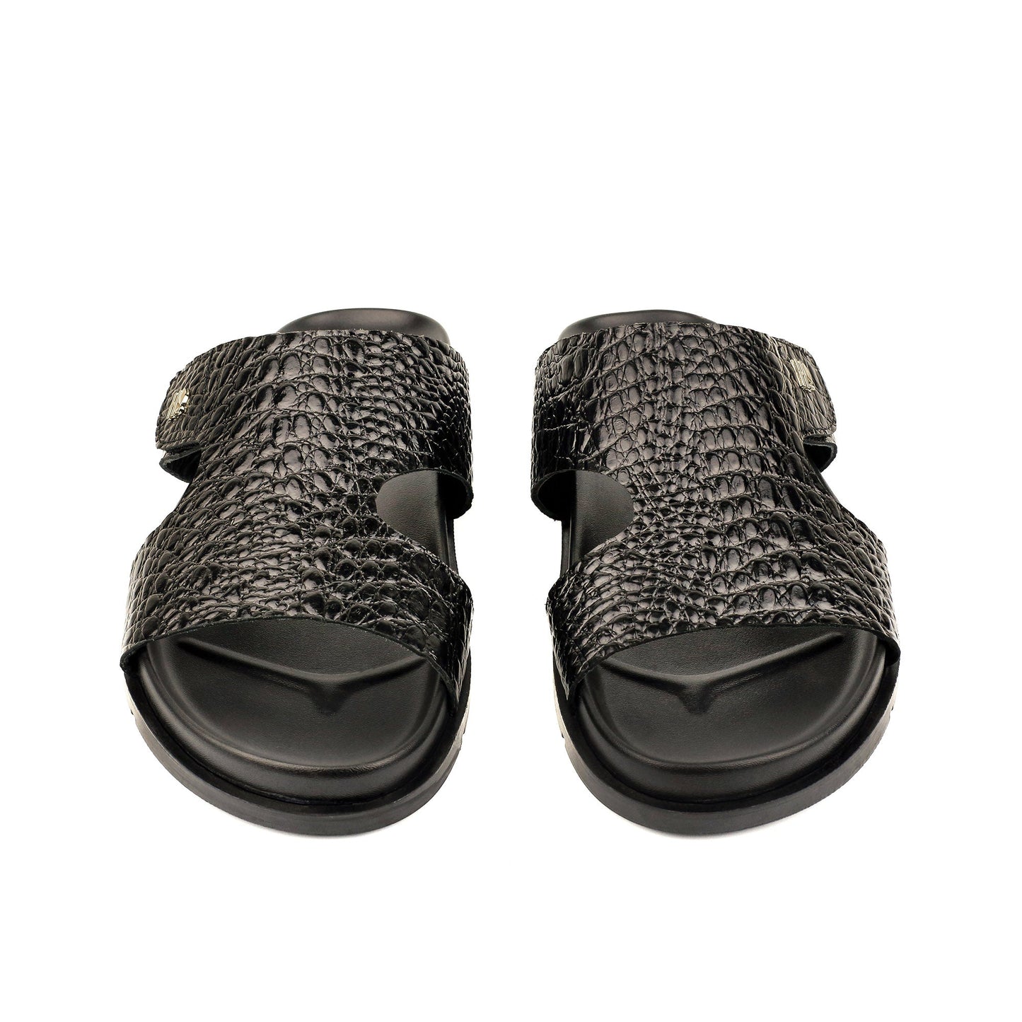 BLACK TWXTURED LEATHER SLIPPER - Hi-Street