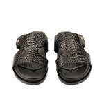 BLACK TWXTURED LEATHER SLIPPER - Hi-Street