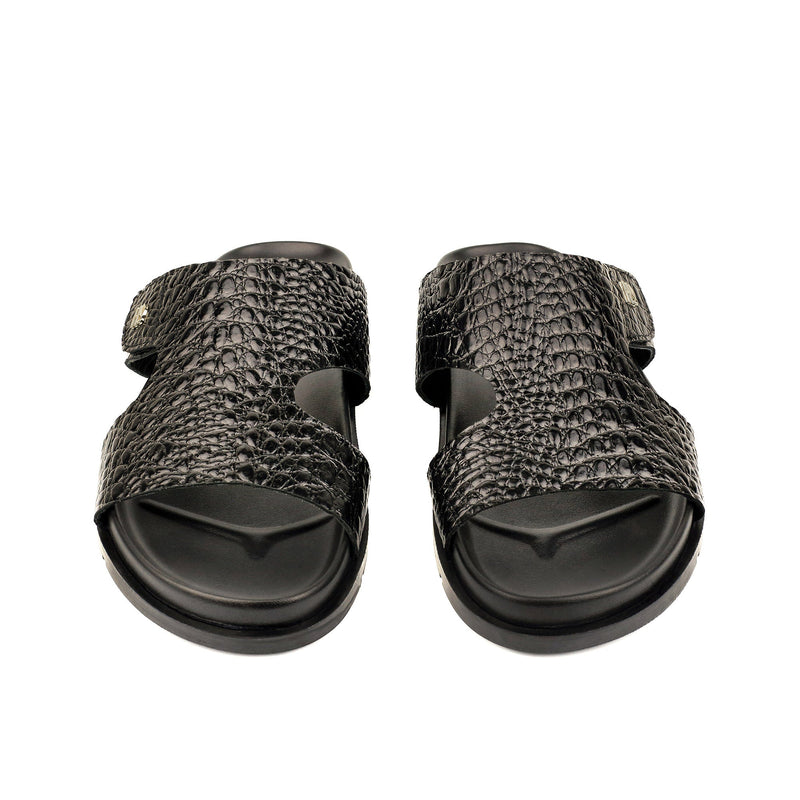 BLACK TWXTURED LEATHER SLIPPER - Hi-Street