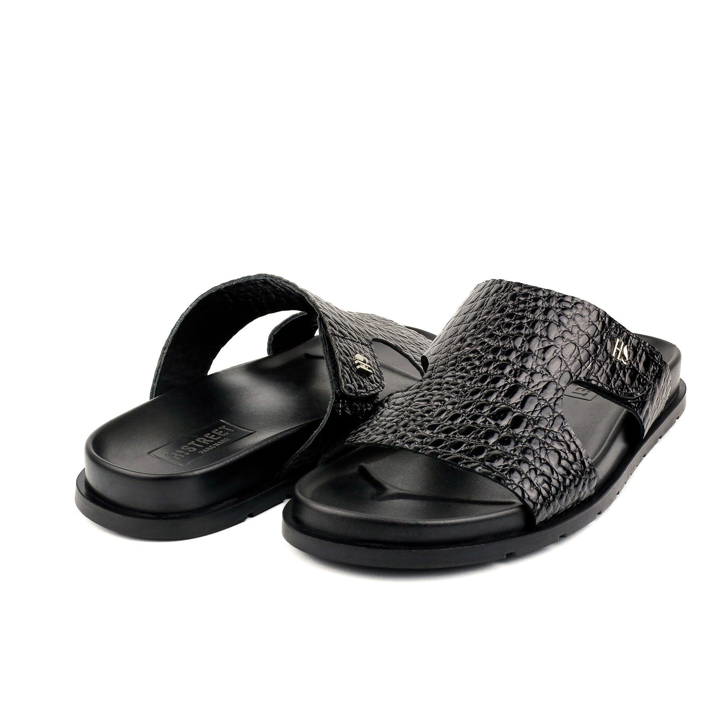 BLACK TWXTURED LEATHER SLIPPER - Hi-Street
