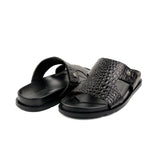 BLACK TWXTURED LEATHER SLIPPER - Hi-Street