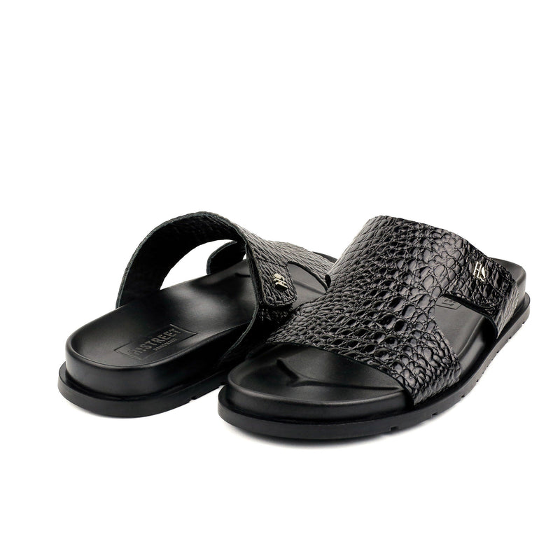 BLACK TWXTURED LEATHER SLIPPER - Hi-Street