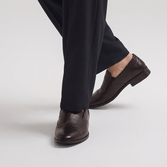BROWN LEATHER BROUGE SHOES - Hi-Street