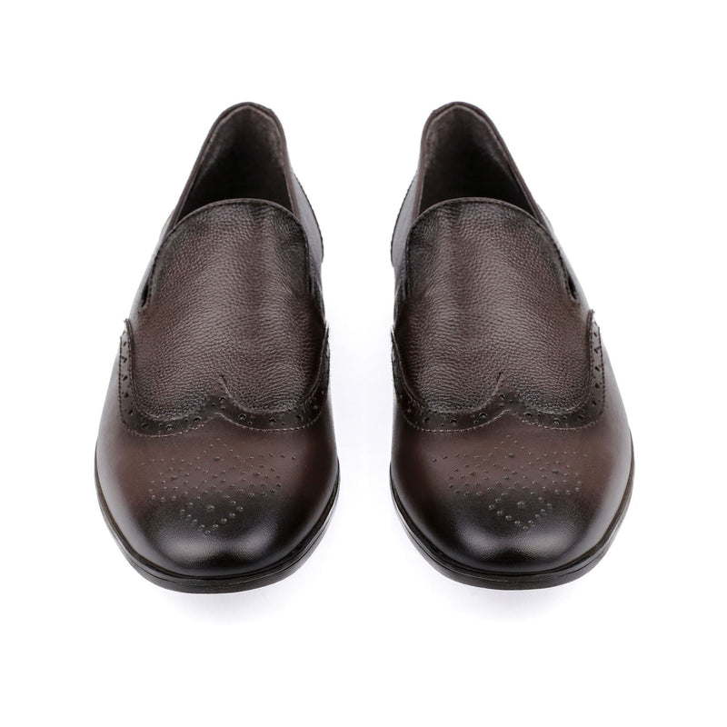BROWN LEATHER BROUGE SHOES - Hi-Street