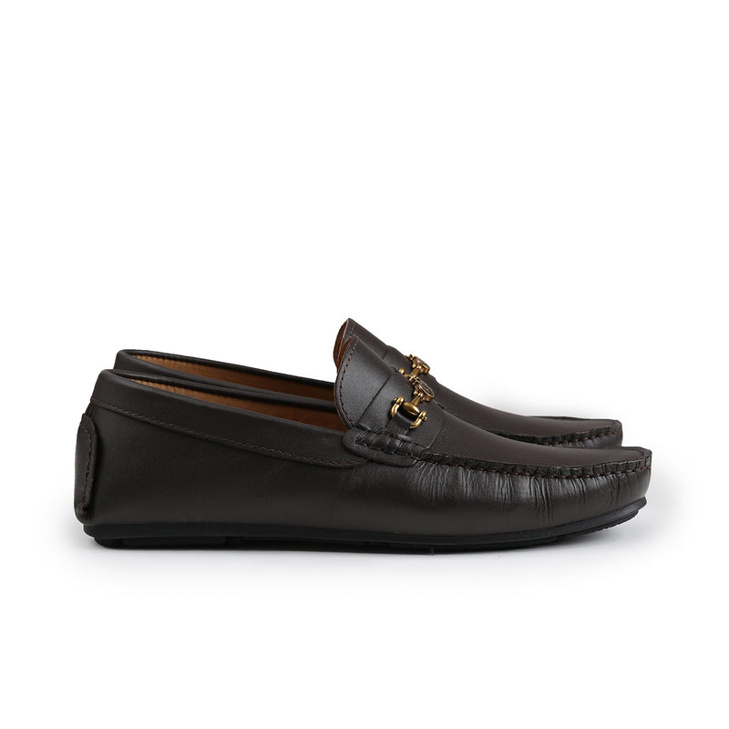 BROWN LEATHER BUCKLE MOCCASIN - Hi-Street