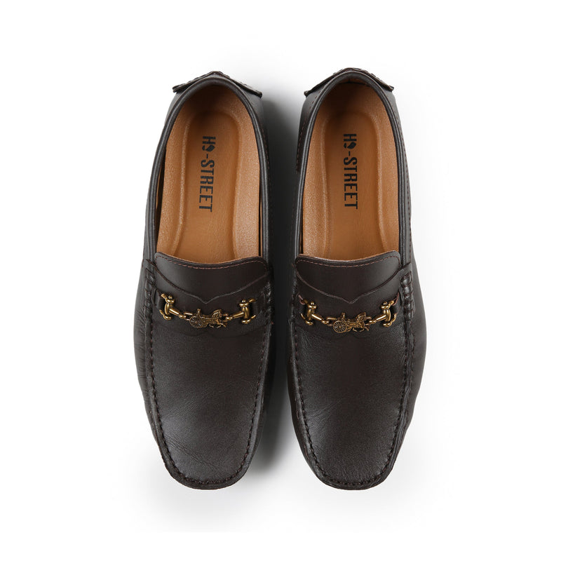 BROWN LEATHER BUCKLE MOCCASIN - Hi-Street