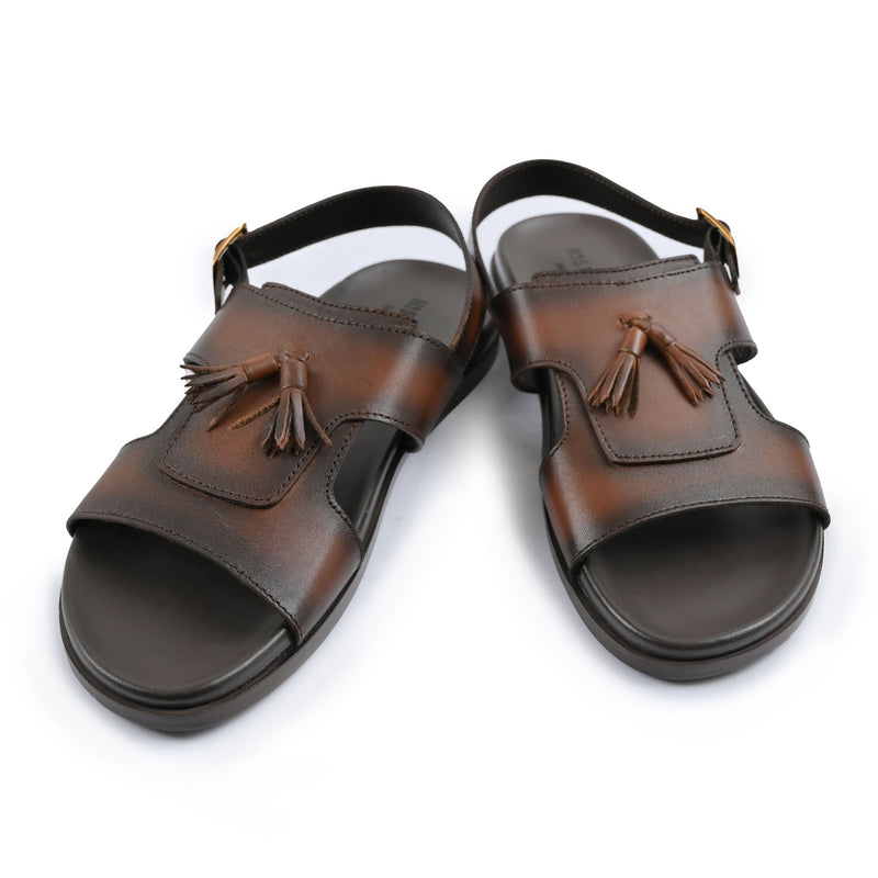 BROWN LEATHER TASSEL SANDAL - Hi-Street