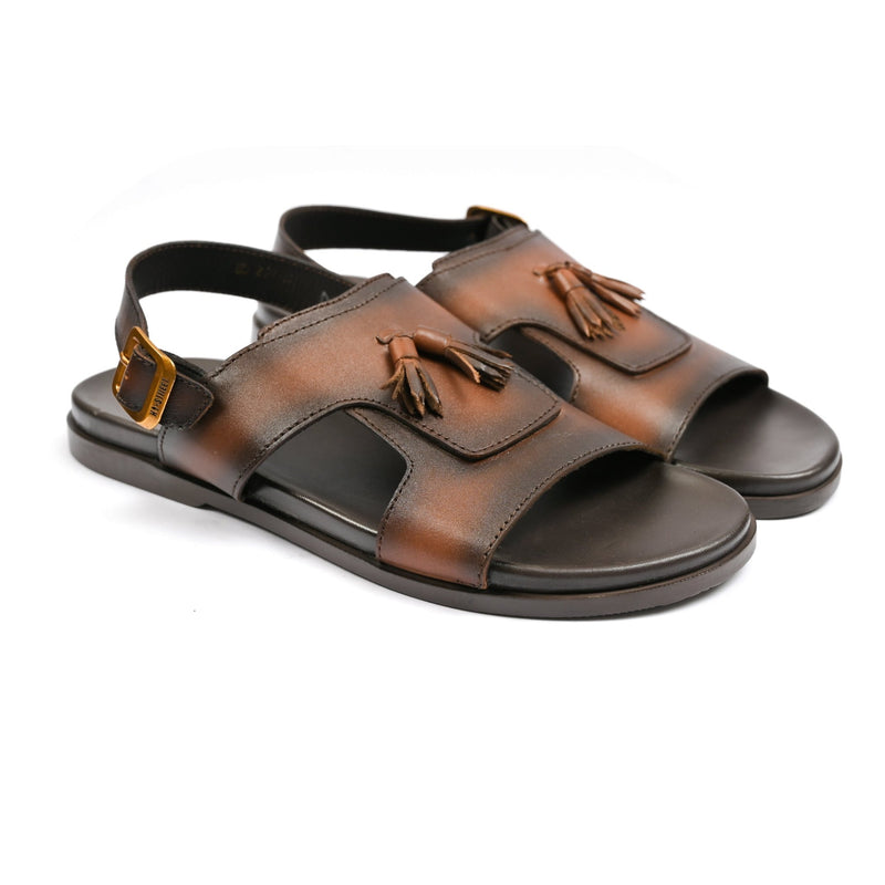 BROWN LEATHER TASSEL SANDAL - Hi-Street