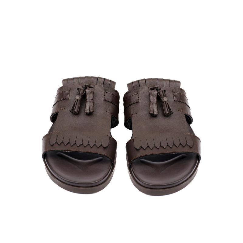 BROWN LEATHER TASSEL SLIPPER - Hi-Street