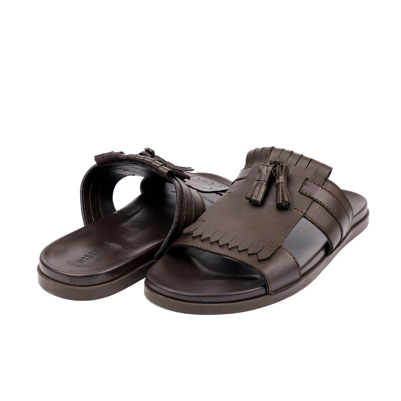 BROWN LEATHER TASSEL SLIPPER - Hi-Street