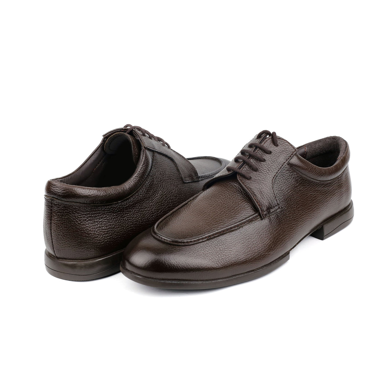 BROWN MILLED LEATHER LACE UP SHOES - Hi-Street
