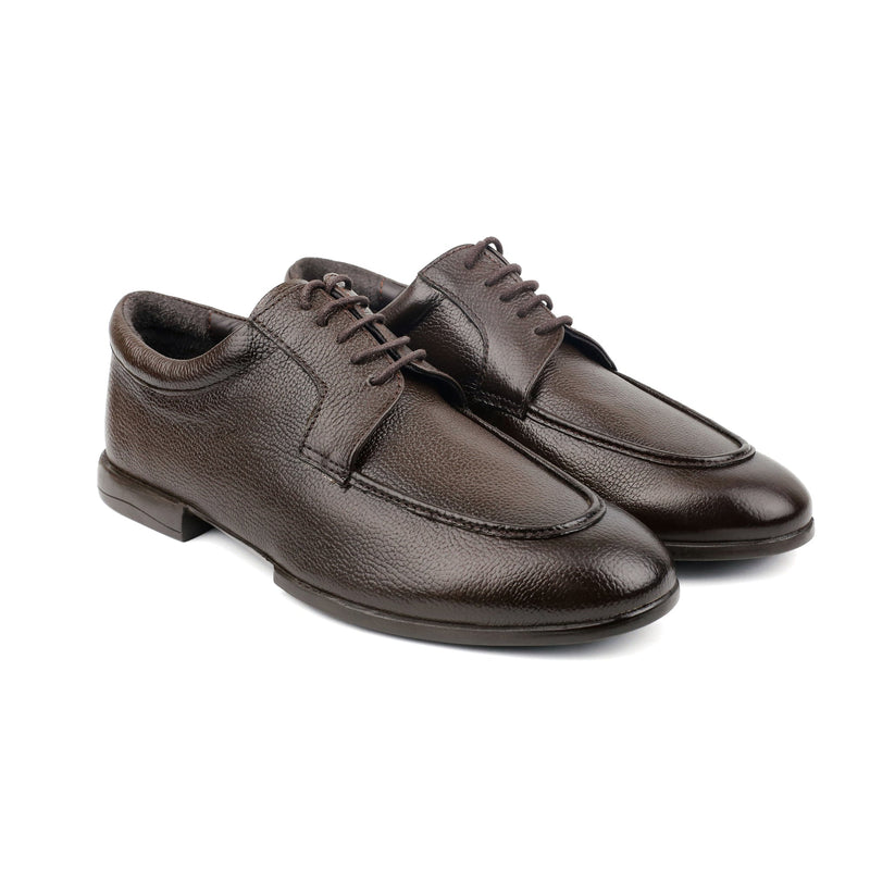 BROWN MILLED LEATHER LACE UP SHOES - Hi-Street