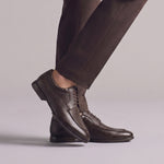 BROWN MILLED LEATHER LACE UP SHOES - Hi-Street