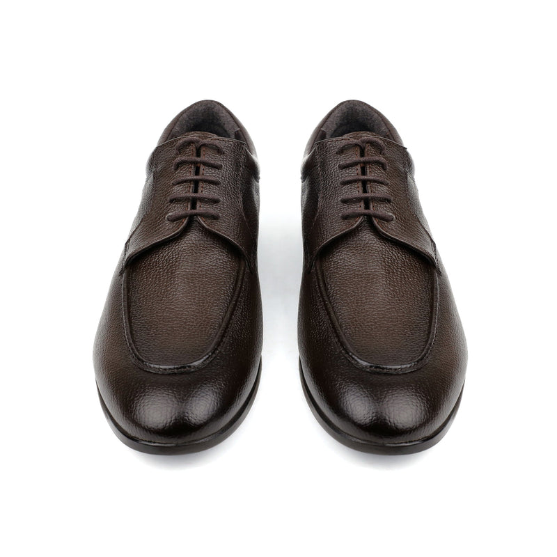 BROWN MILLED LEATHER LACE UP SHOES - Hi-Street