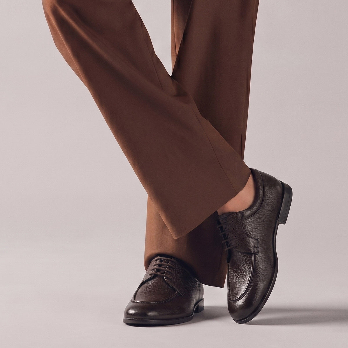 BROWN MILLED LEATHER LACE UP SHOES - Hi-Street