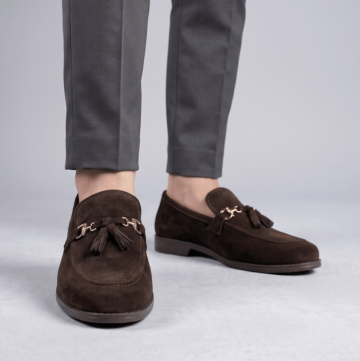 BROWN SUEDE TASSEL SHOES - Hi-Street