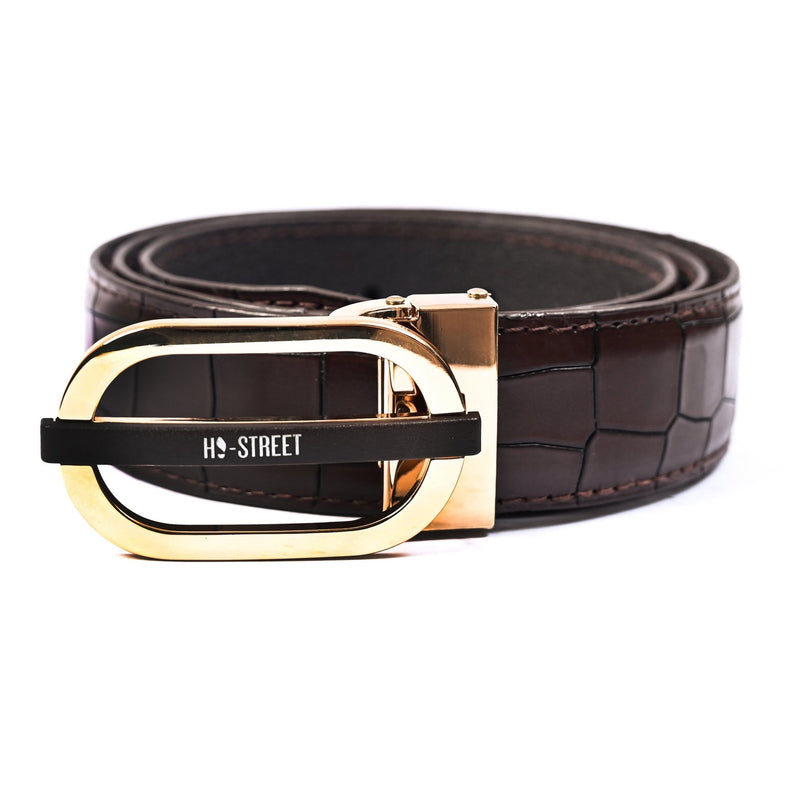 BROWN TEXTURED LEATHER BELT - Hi-Street
