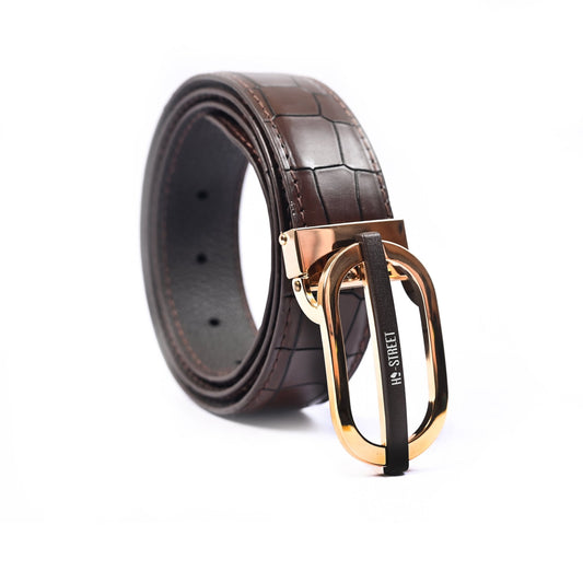 BROWN TEXTURED LEATHER BELT - Hi-Street