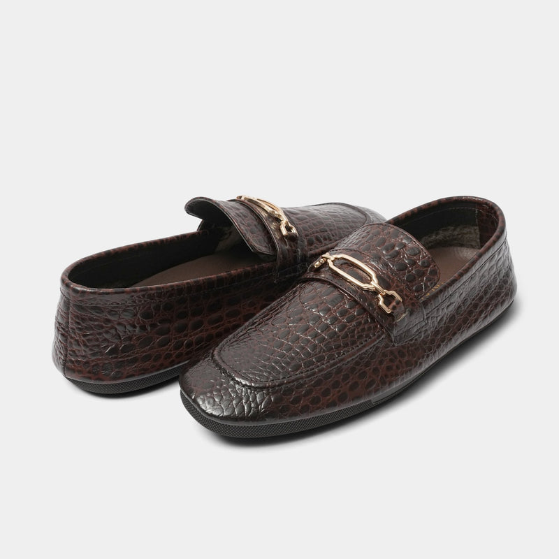 BROWN TEXTURED LEATHER LOAFER - Hi-Street