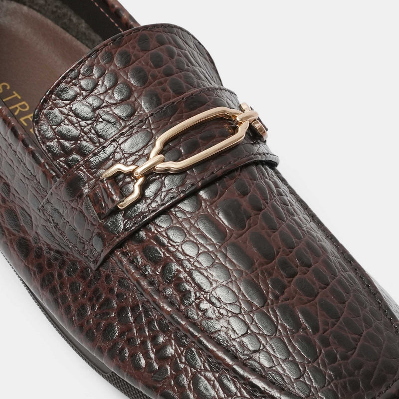 BROWN TEXTURED LEATHER LOAFER - Hi-Street