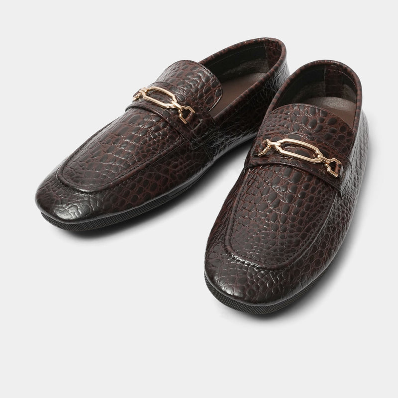 BROWN TEXTURED LEATHER LOAFER - Hi-Street