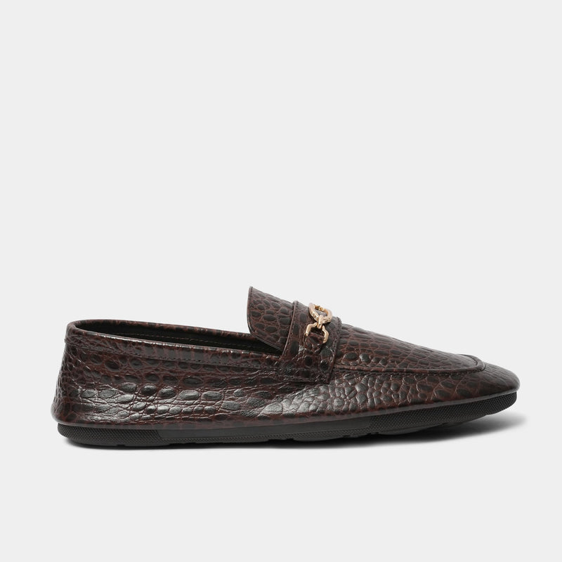 BROWN TEXTURED LEATHER LOAFER - Hi-Street