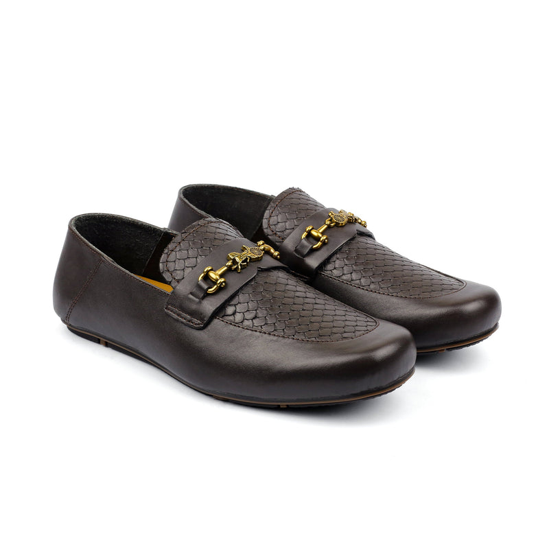 BROWN TEXTURED LEATHER MOCCASIN - Hi-Street